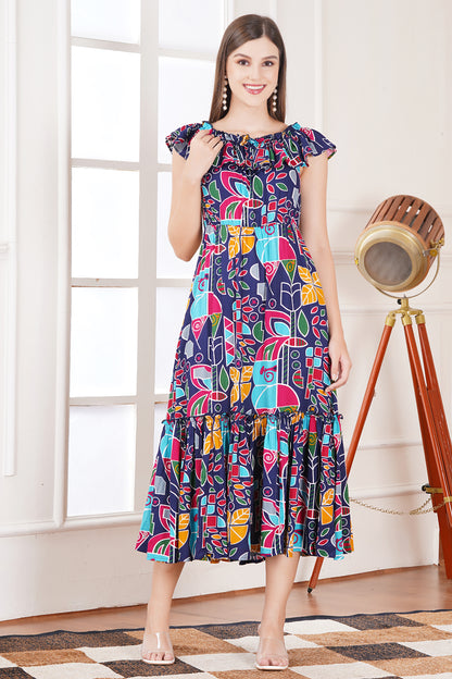 Abstract Multicolor Bohemian Midi Dress