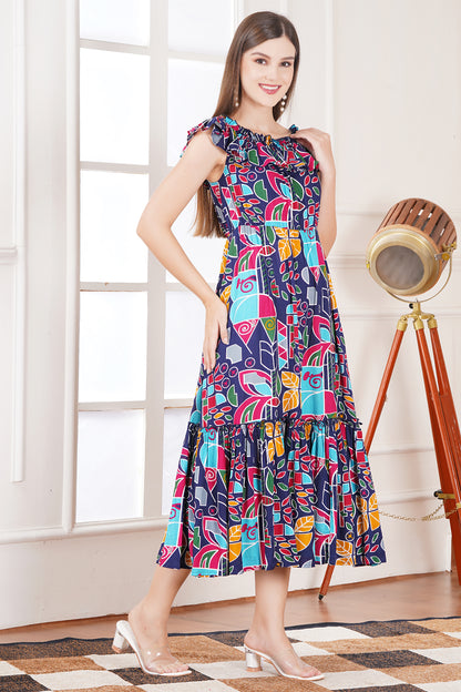 Abstract Multicolor Bohemian Midi Dress