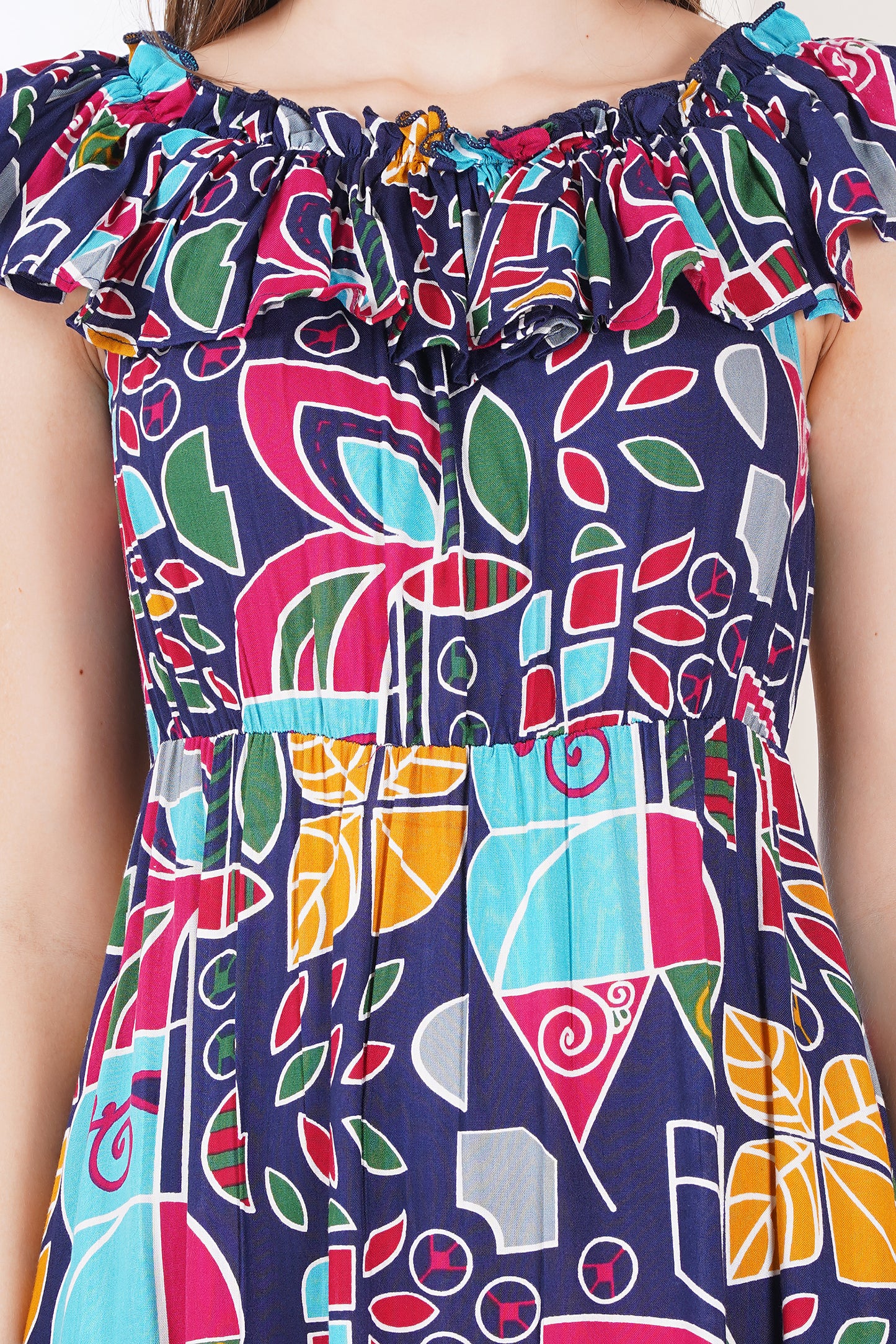 Abstract Multicolor Bohemian Midi Dress