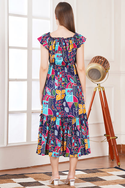 Abstract Multicolor Bohemian Midi Dress