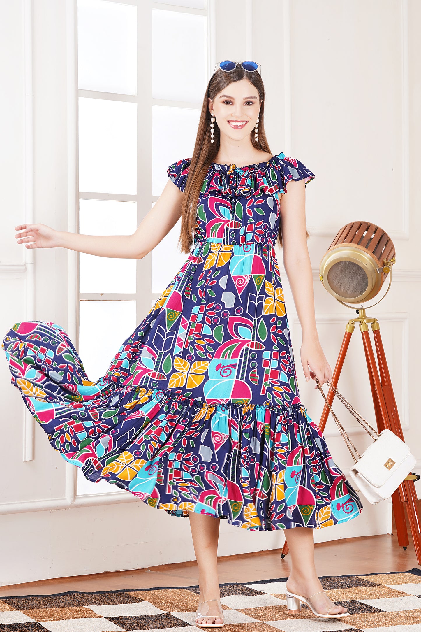 Abstract Multicolor Bohemian Midi Dress