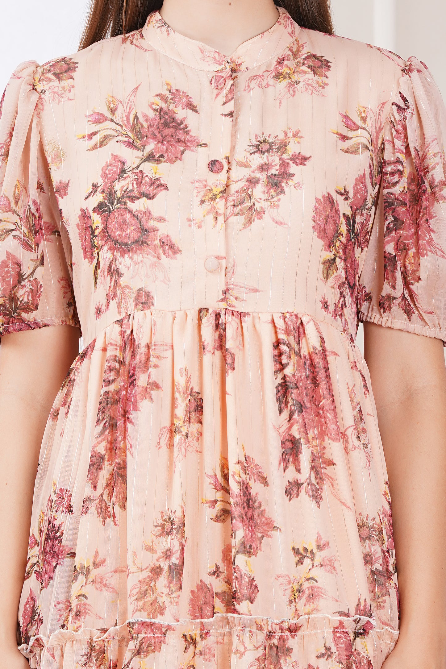 Peach Blossom Floral Midi Dress