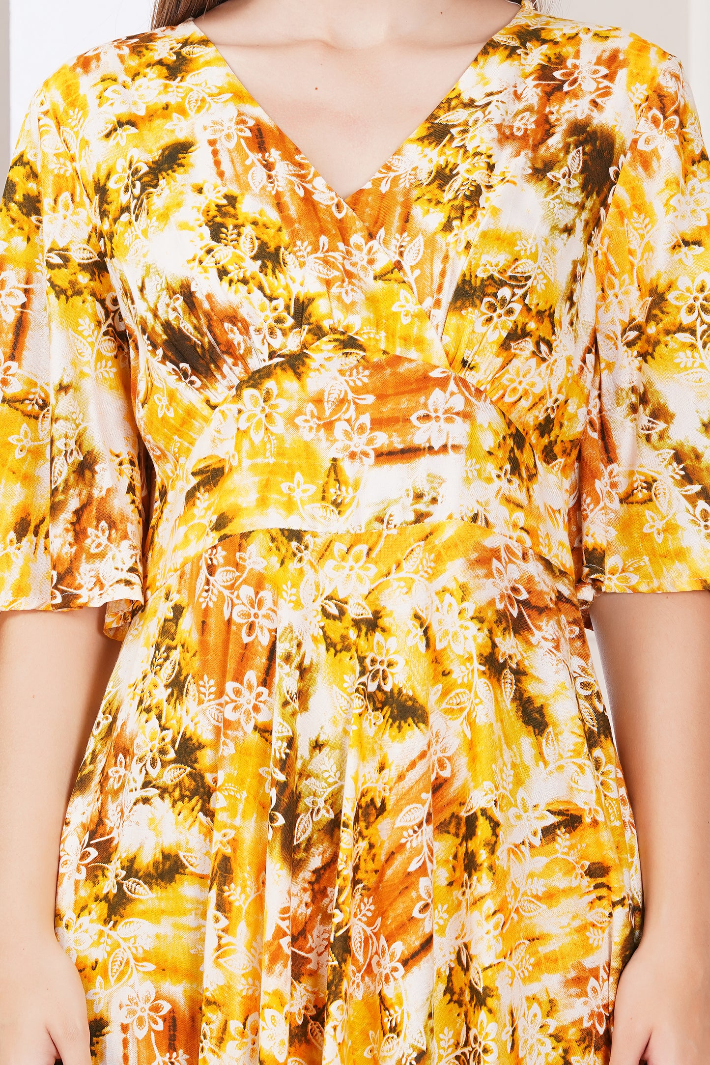 Yellow Floral Smocked Tiered Midi Dress