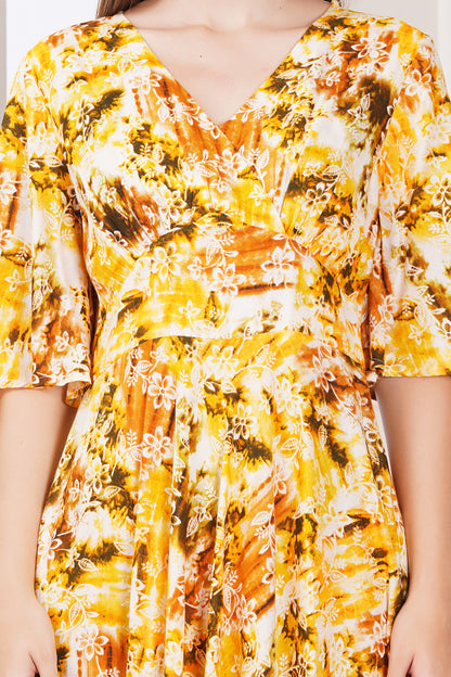 Yellow Floral Smocked Tiered Midi Dress