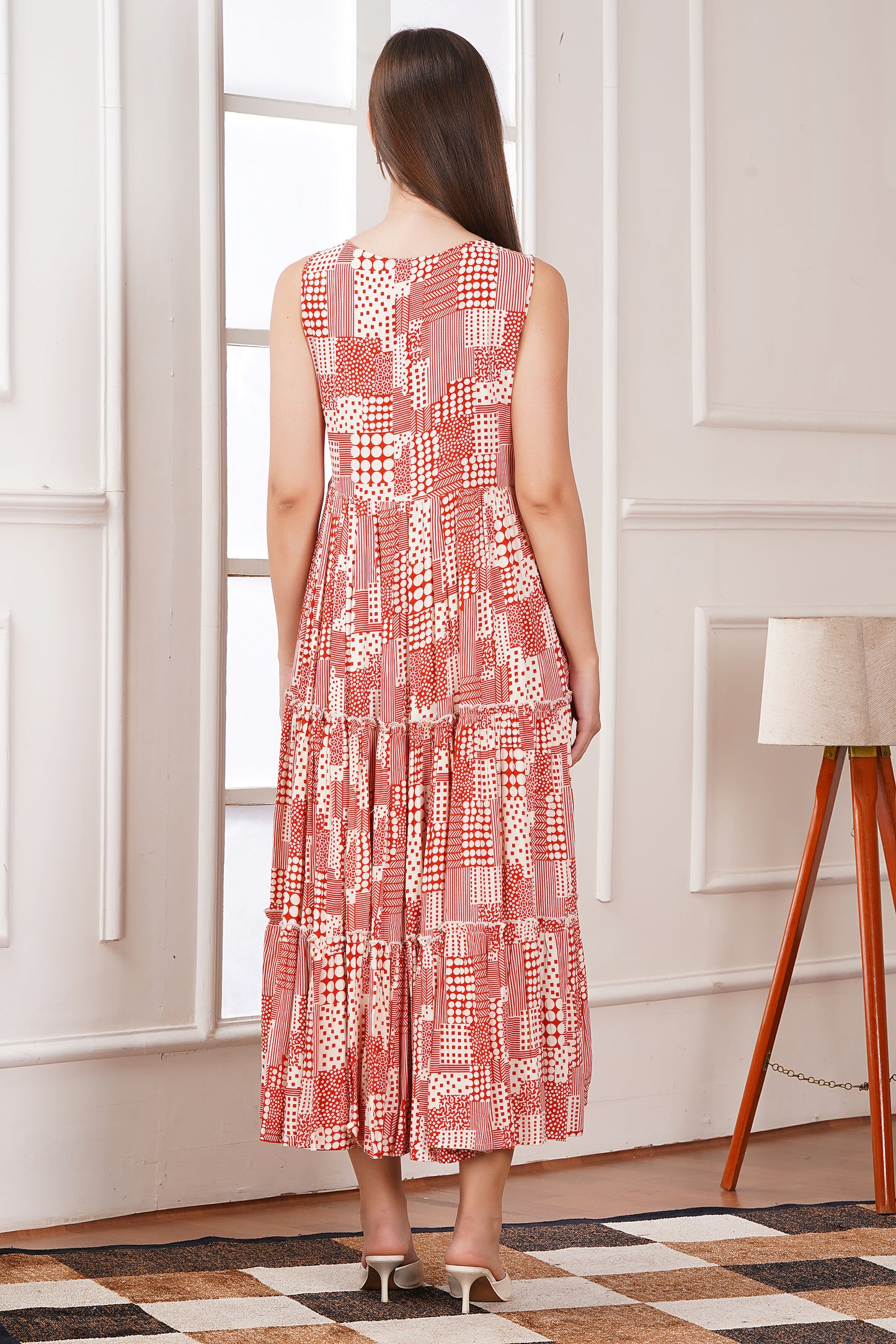 Maroon Floral Smocked Midi