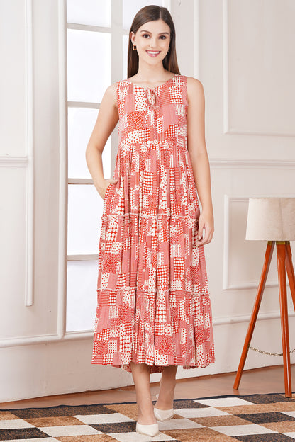 Maroon Floral Smocked Midi