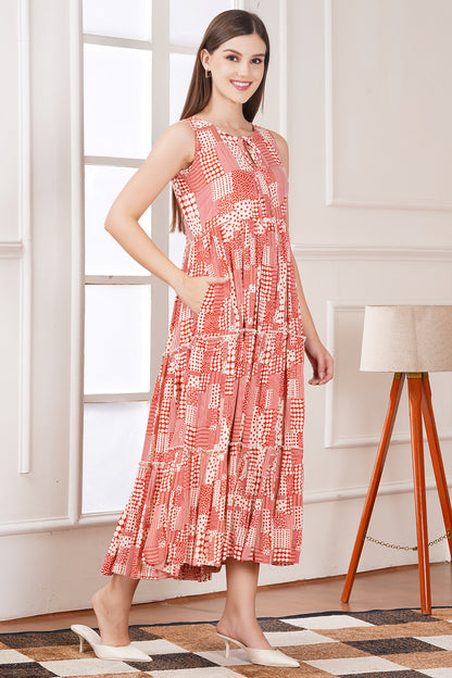 Maroon Floral Smocked Midi