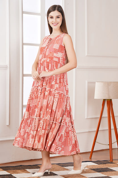 Maroon Floral Smocked Midi