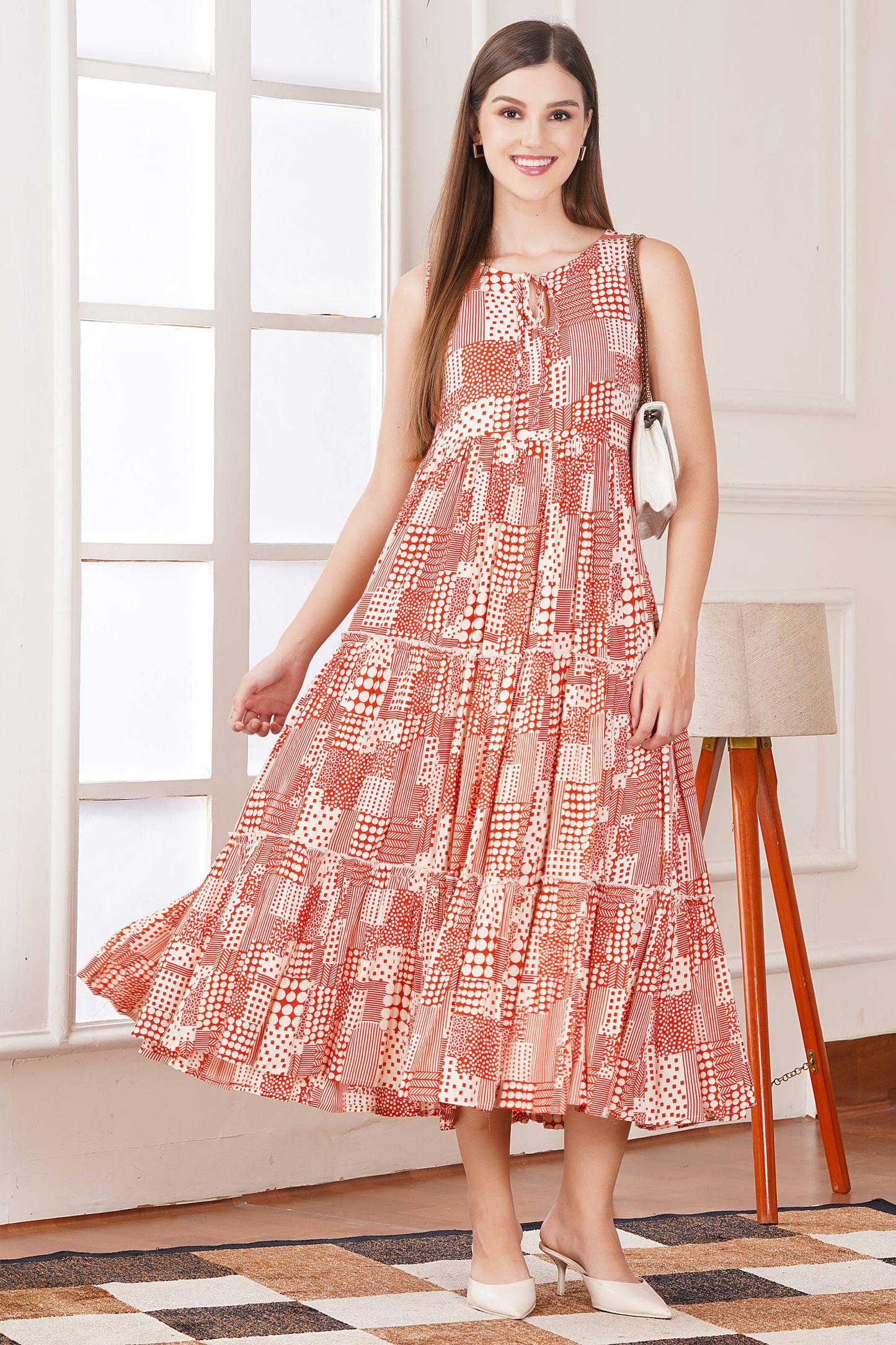 Maroon Floral Smocked Midi