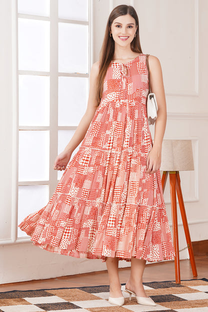 Maroon Floral Smocked Midi