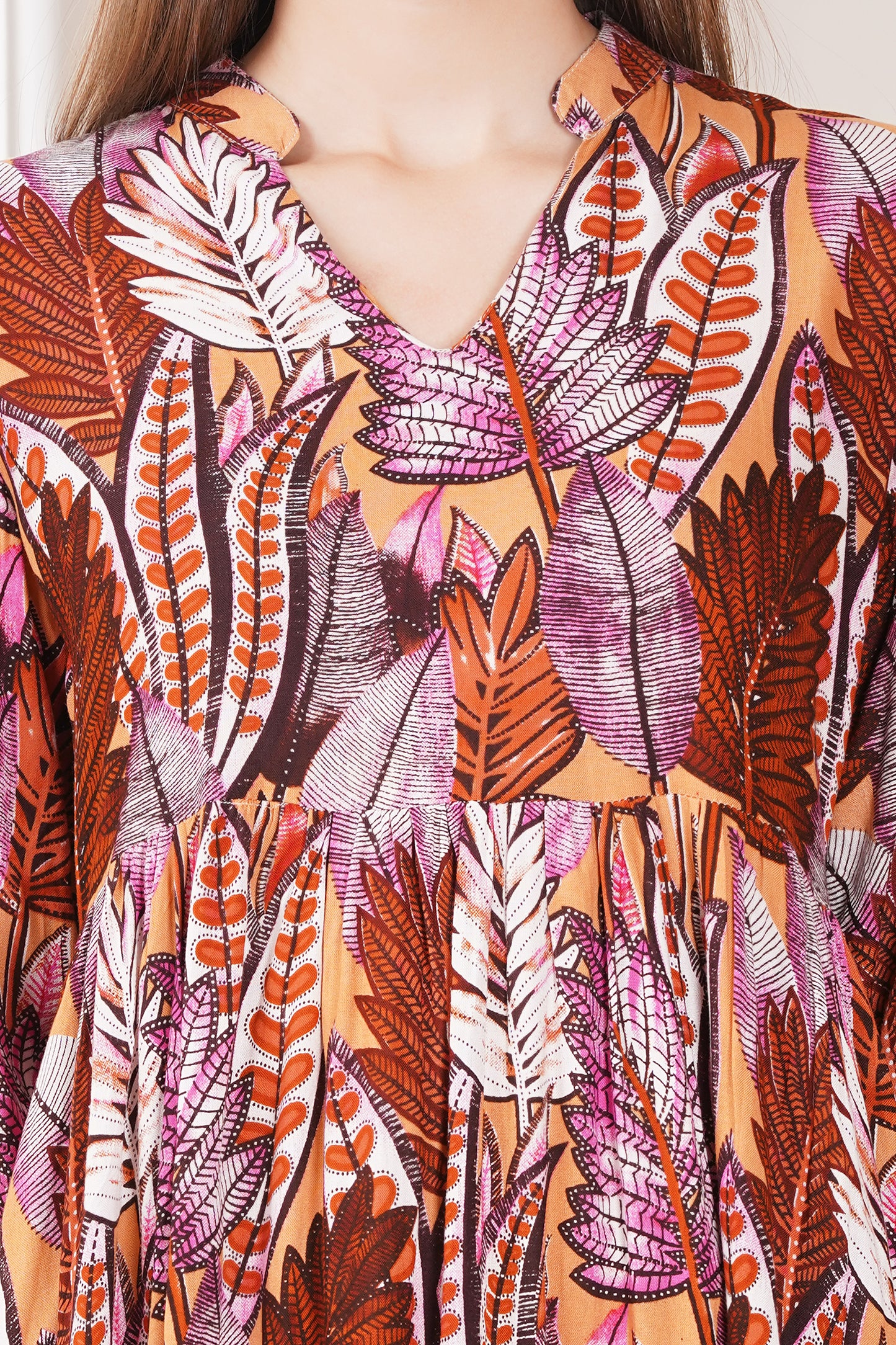 Autumn Leaf Print Midi Dress