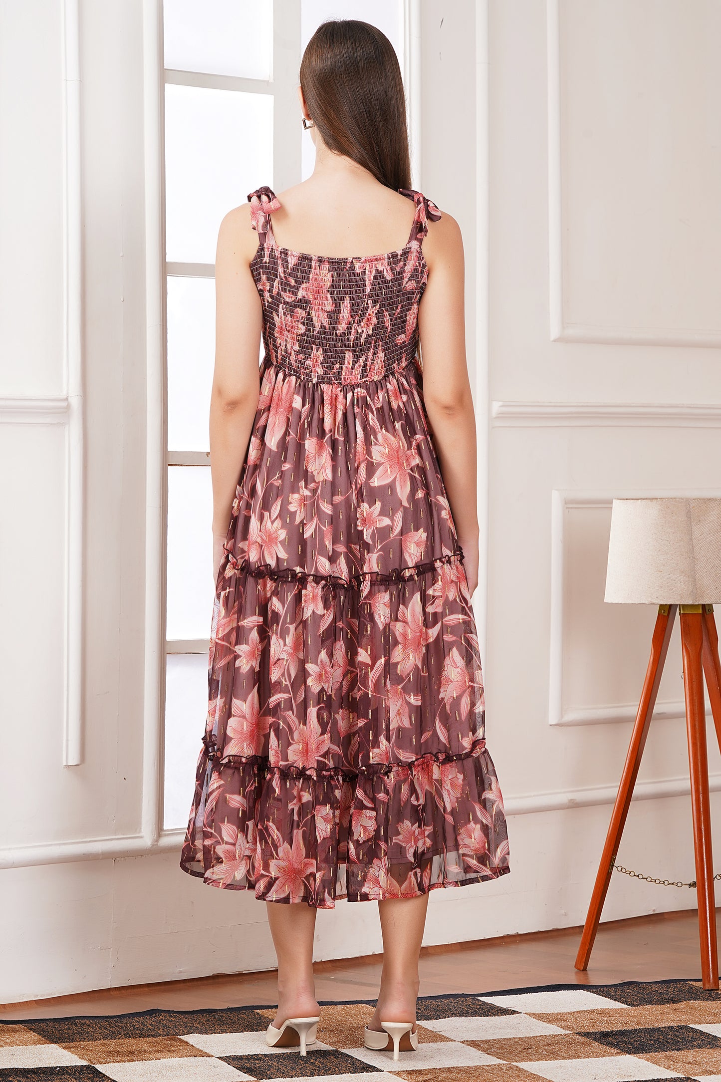 Brown Summer Floral Midi