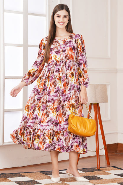 Abstract Print Tier Dress