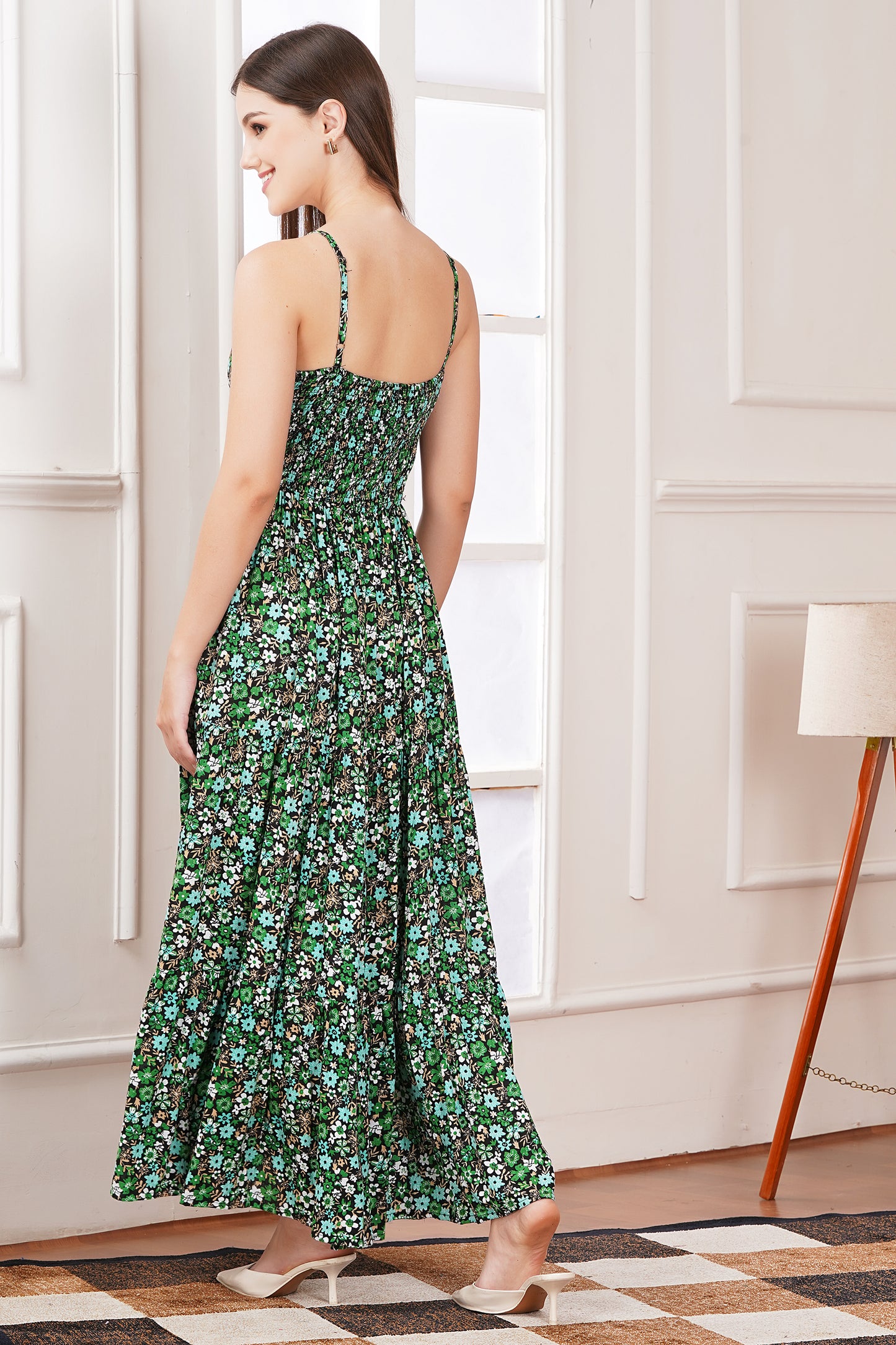 Green Floral Strap Maxi