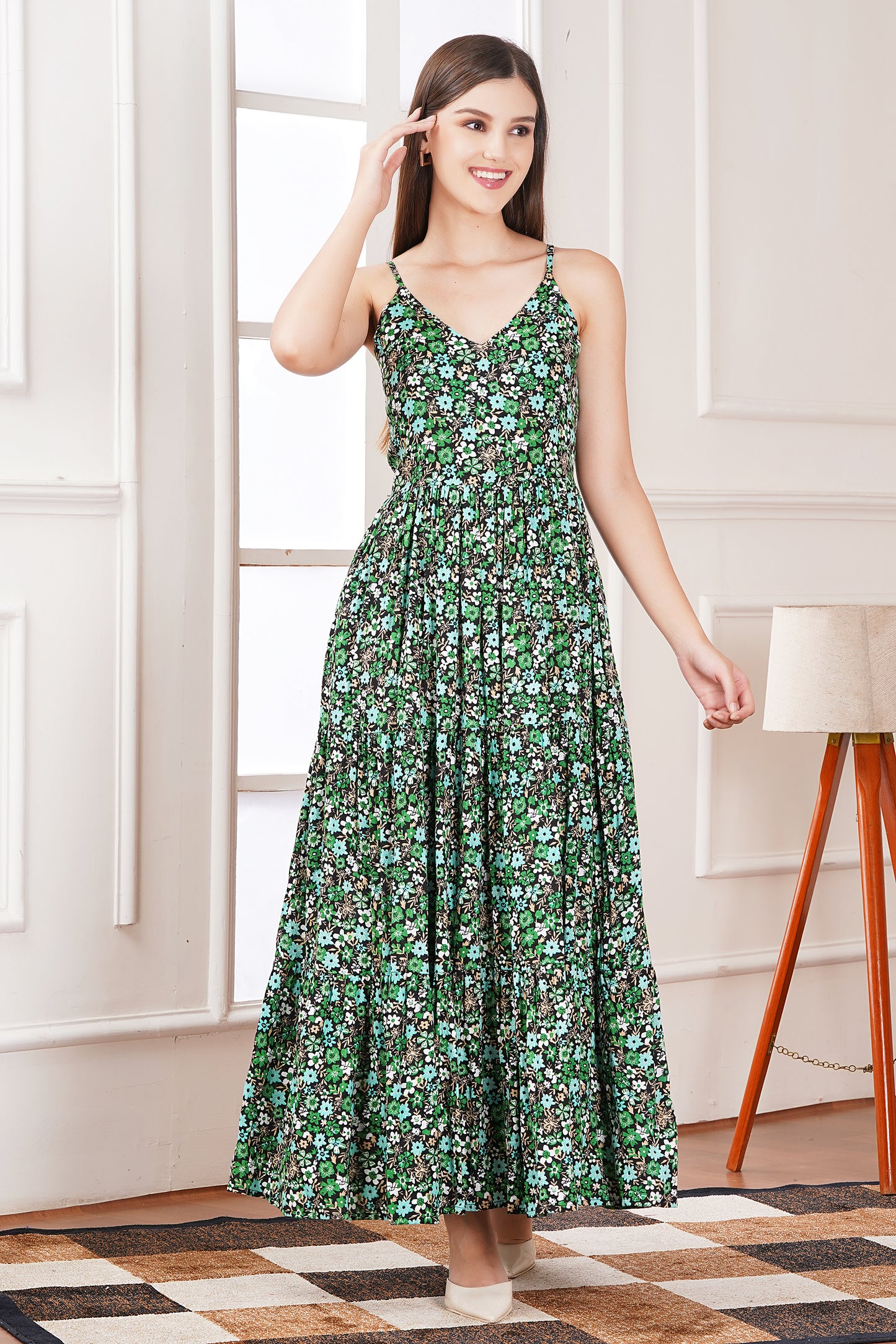 Green Floral Strap Maxi