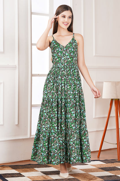 Green Floral Strap Maxi