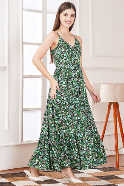 Green Floral Strap Maxi