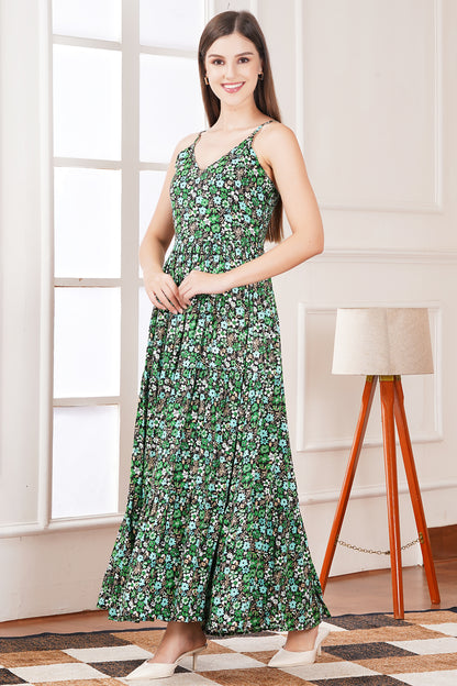 Green Floral Strap Maxi