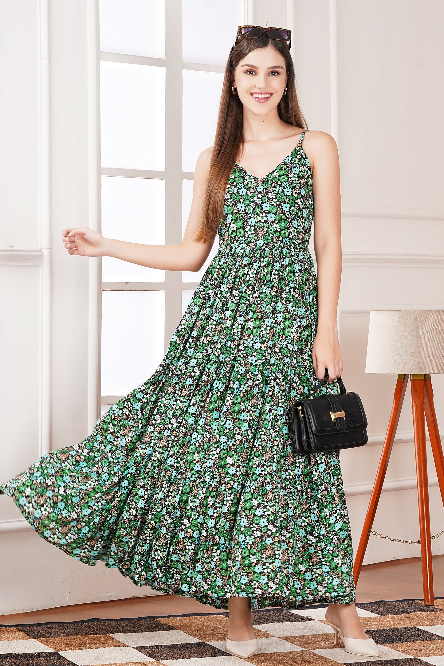 Green Floral Strap Maxi