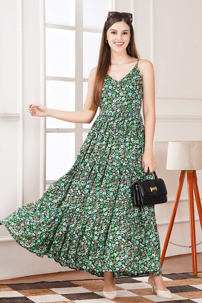 Green Floral Strap Maxi