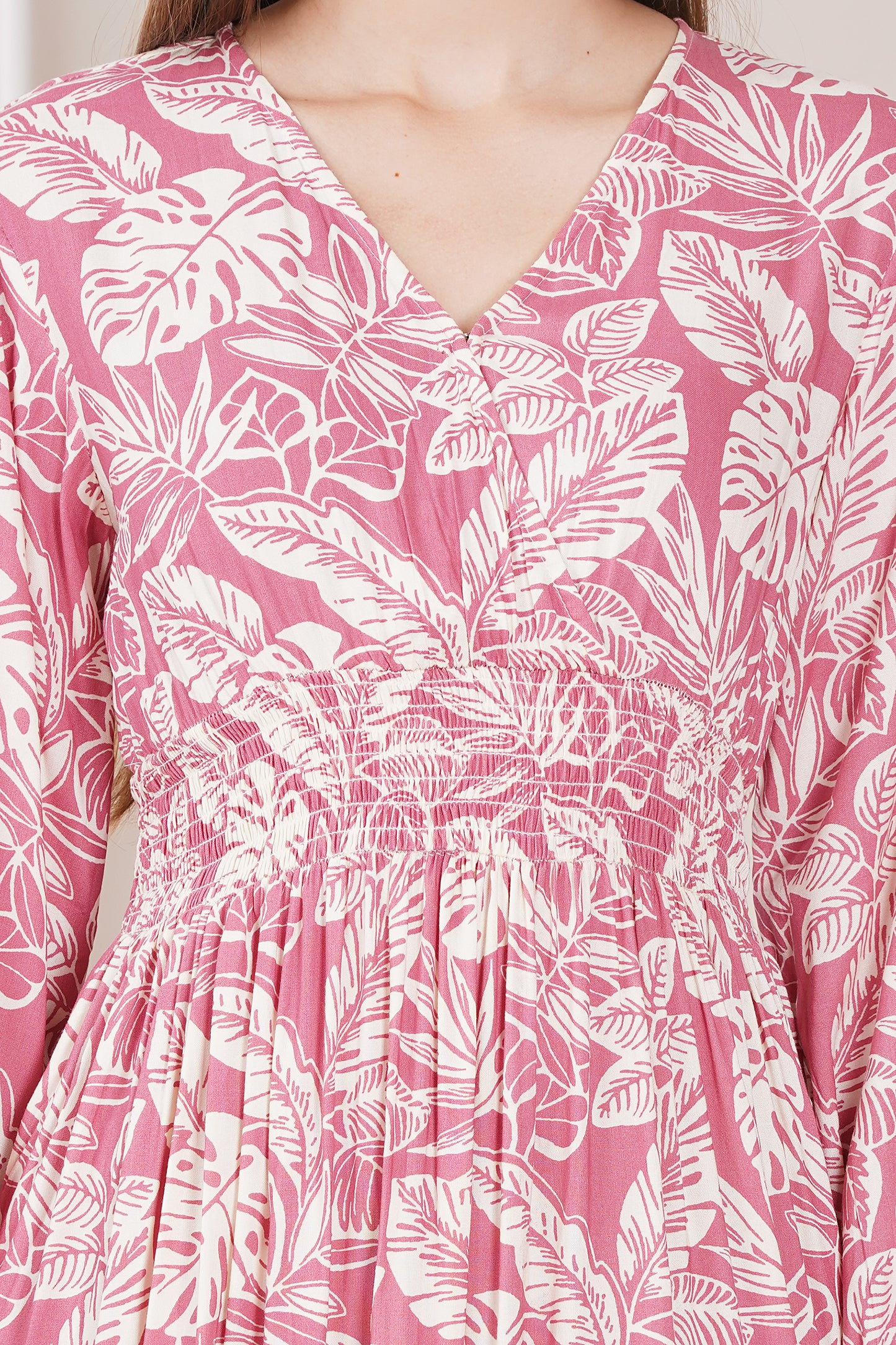 Pink Leaf Print Maxi